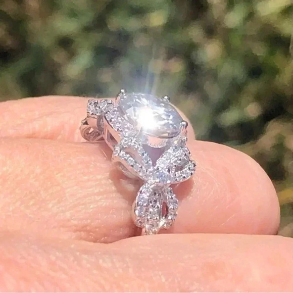 SZ 7 Certified 2 CT 14k Double Bow Moissanite Engagement & Wedding Ring - Picture 3 of 8